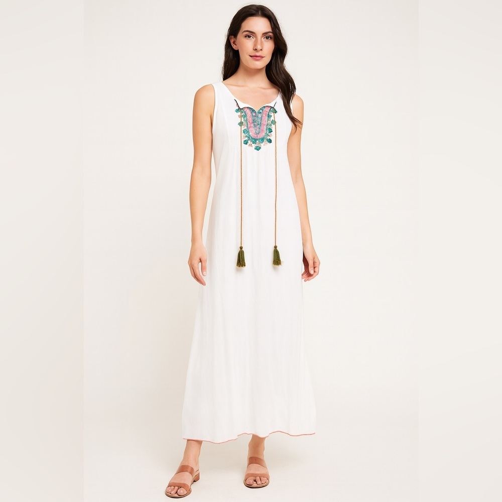 WAYAN Natural Wear Viscose Dress Embroidered Bohemian‎ SIZE L